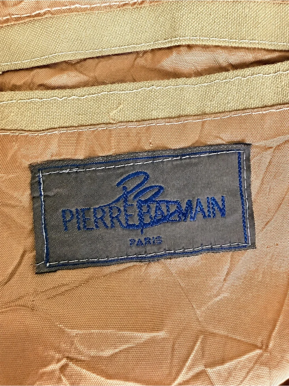 Vintage Pierre Balmain Paris Double Breasted Blazer Tan Beige  Buttons L